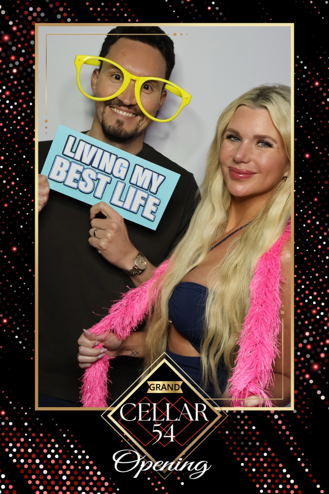 Queen photo booth print of a couple at the Cellar 54 grand opening in Salem, Oregon