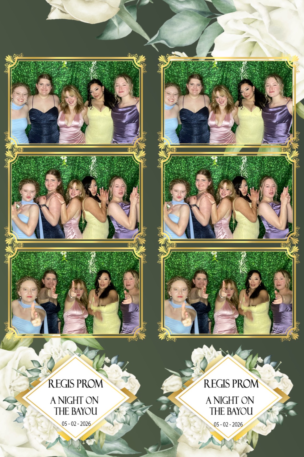 Photo booth print from Regis High School's 2026 prom