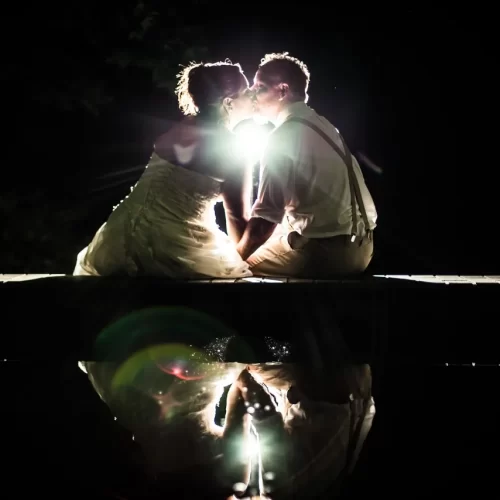 Dark and light covered photography of bride and groom