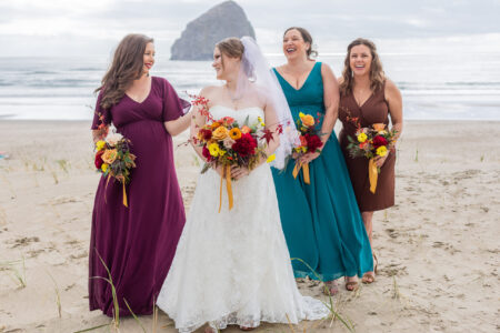 Bride and groom at coastal Oregon wedding