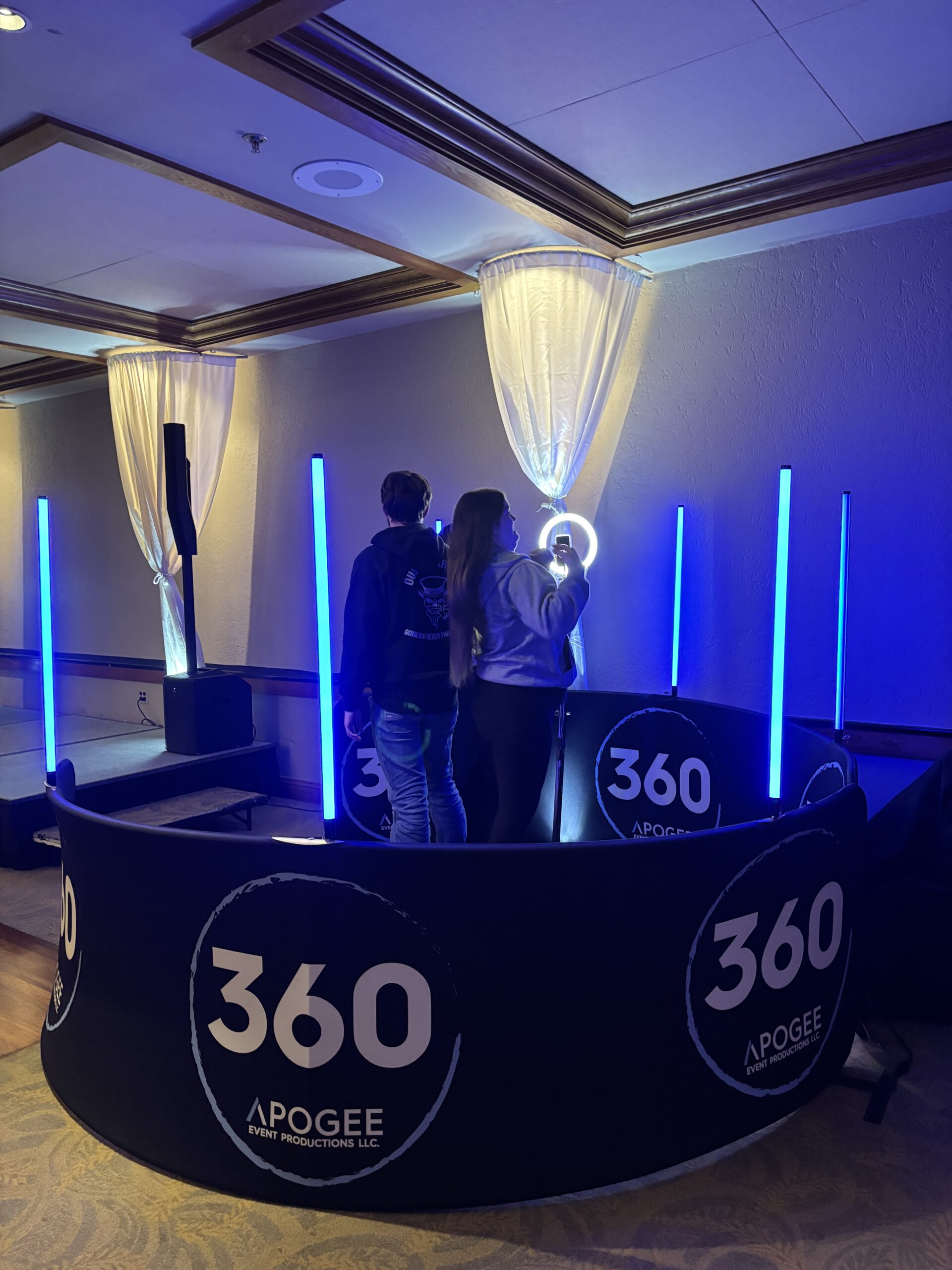 360 Photo Booth with blue lights at Rogue Valley Country Club