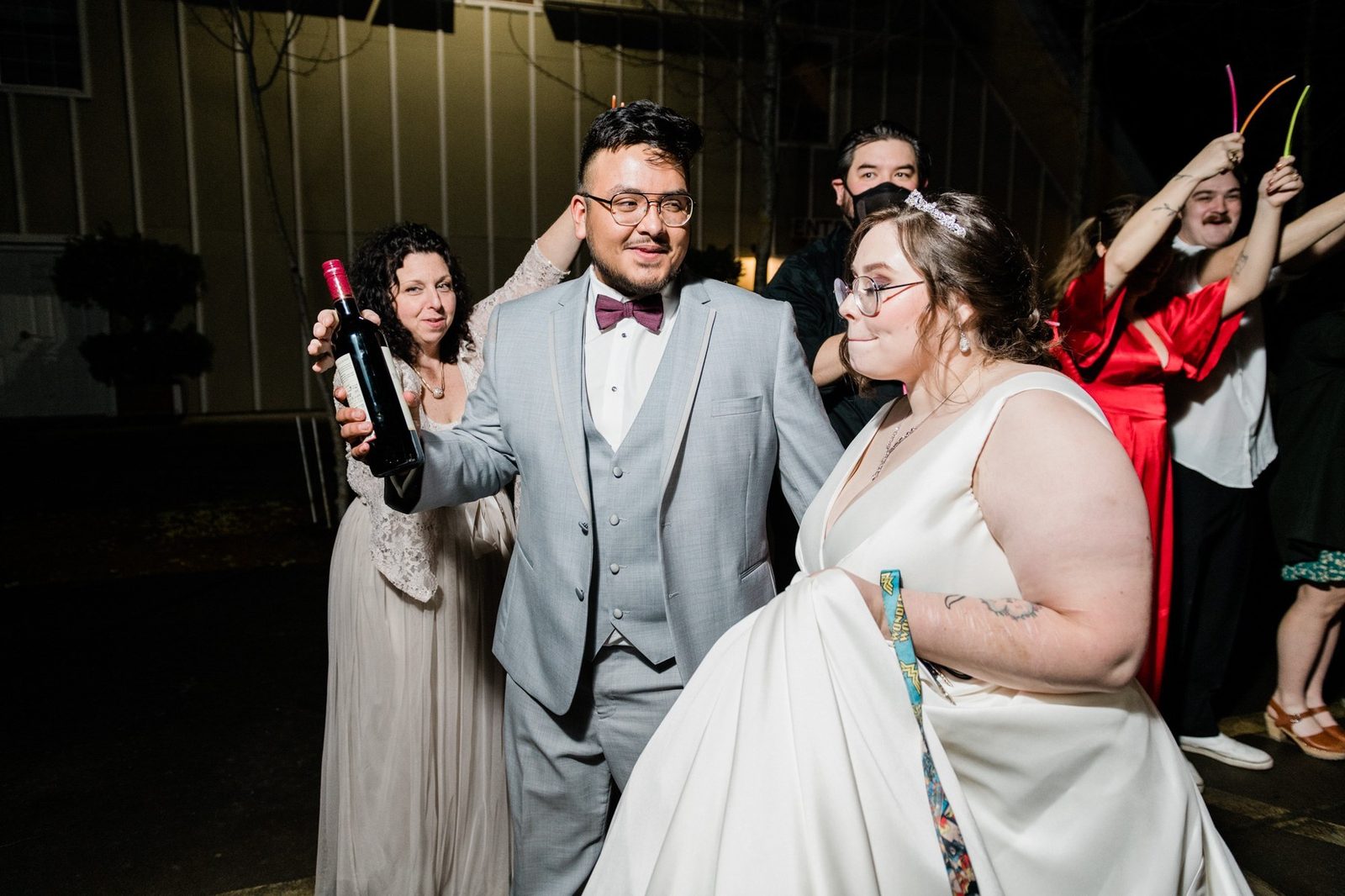 Oregon wedding couple having fun at reception dance floor